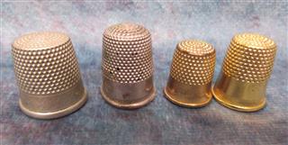 LARGE MIXED LOT OF 48 VINTAGE THIMBLES-MIXED METALS AND PLASTIC-SOME ADVERTISING